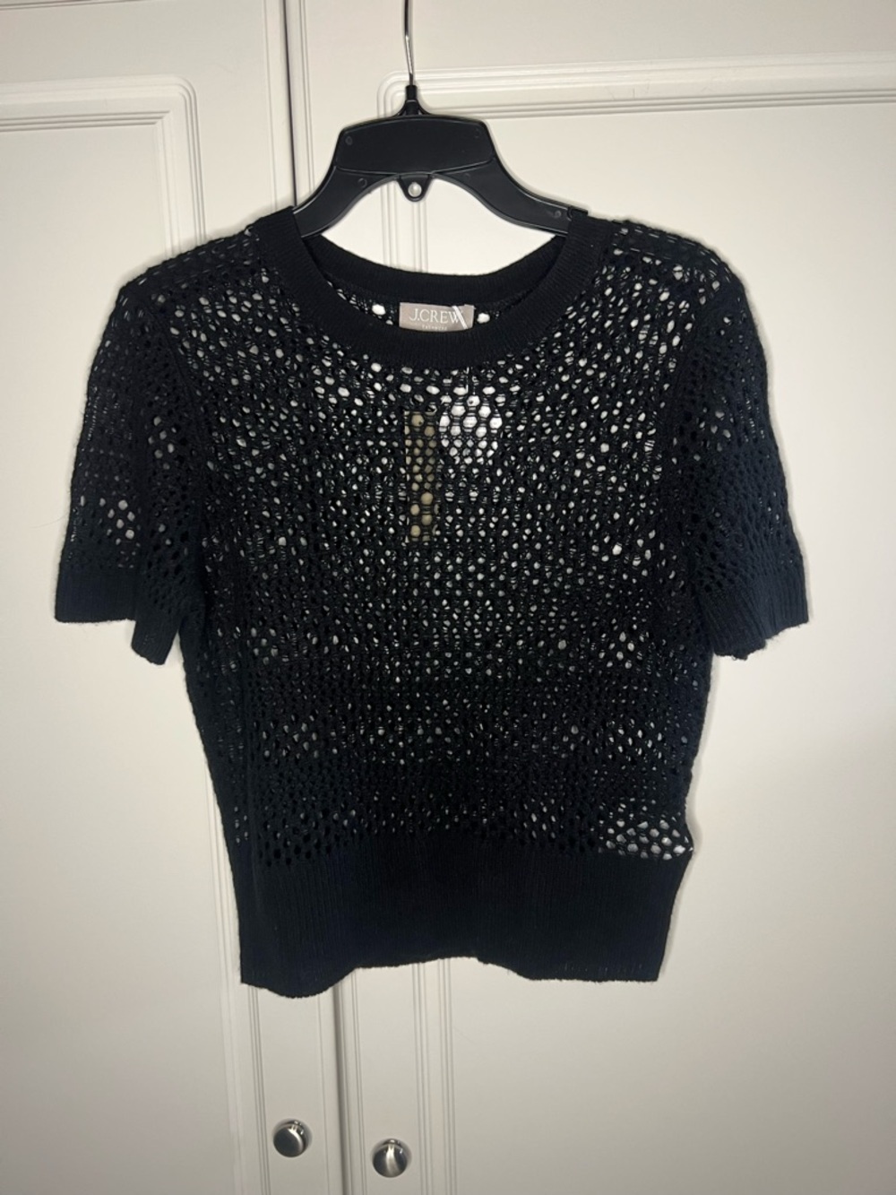 NWT J.Crew 100% Cashmere Pointelle Knit Top Black Short Sleeve - Picture 3 of 14